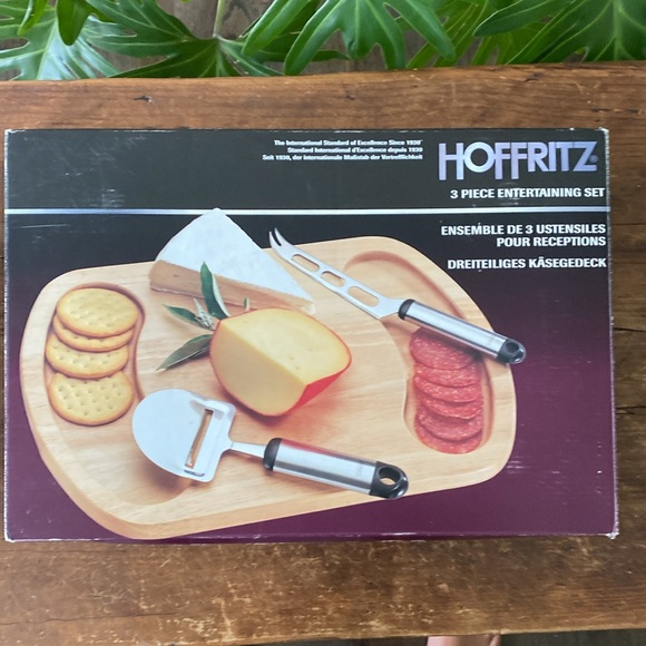 Hoffritz 3 Piece Charcuterie Board Set. Hardwood Board - Stainless Tools - Picture 2 of 12
